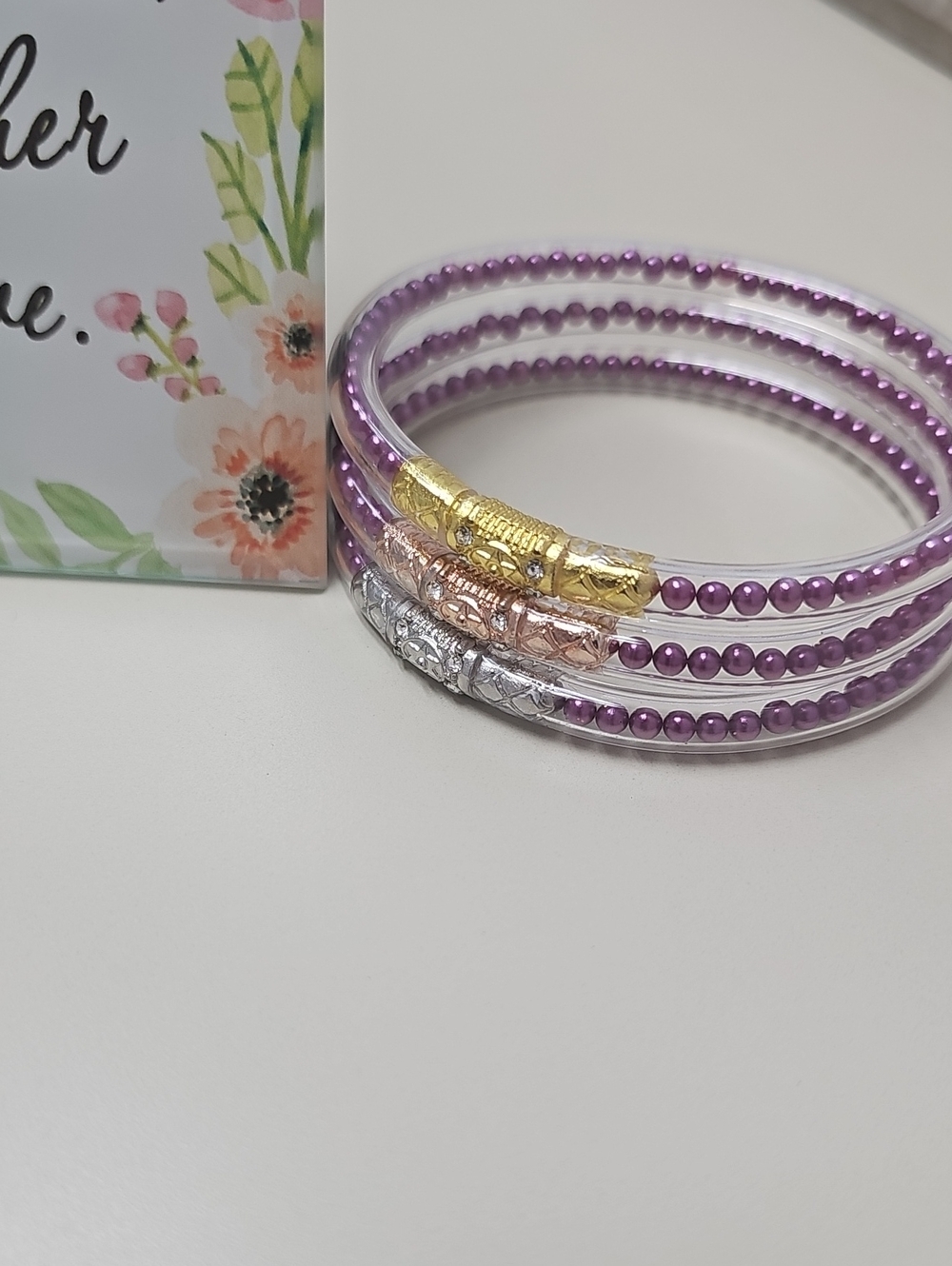 All Weather Womens Bangles Purple Pearl. Three Queen. Set Of 3 (Not Budhagirls)